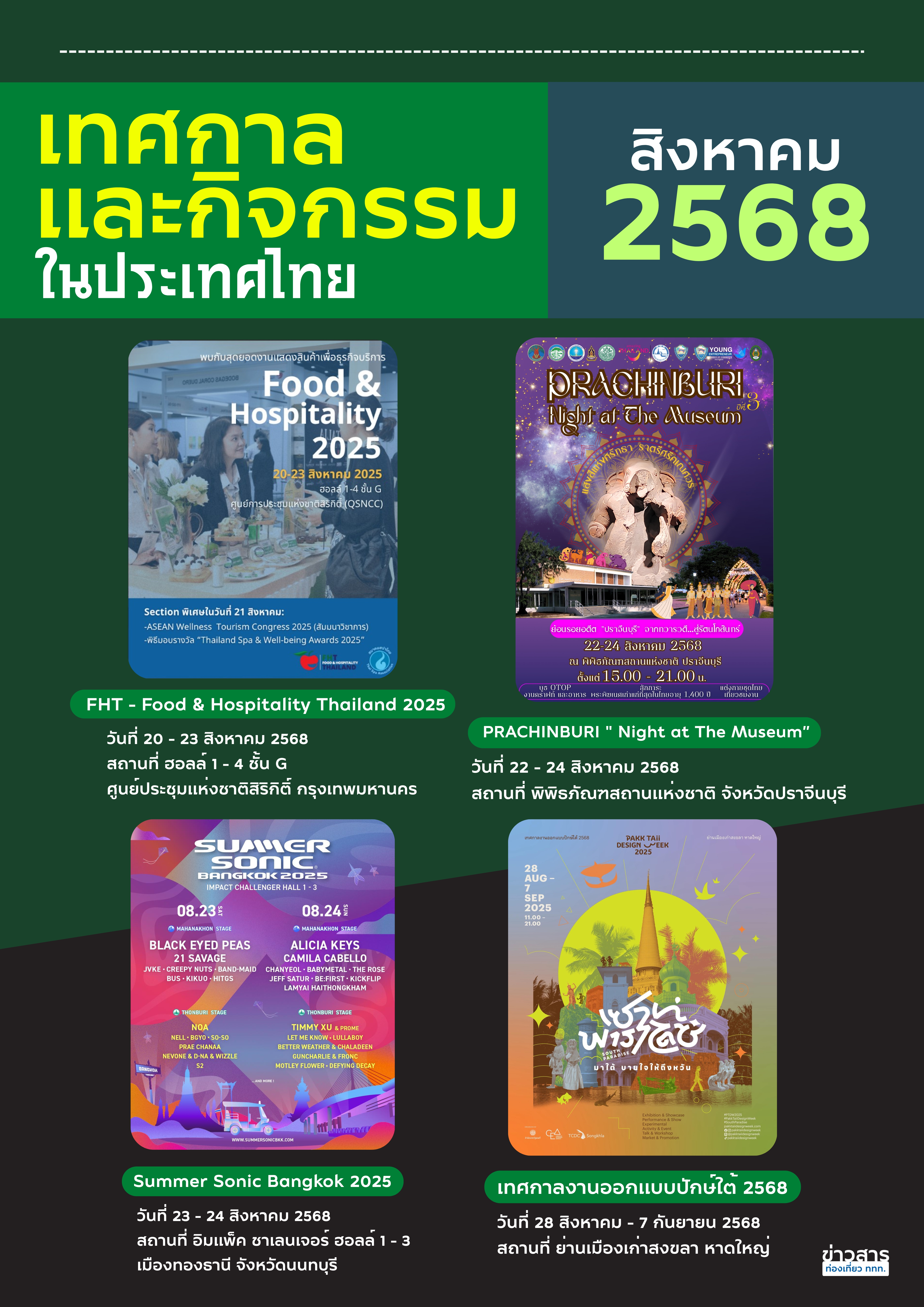 ปฏิทินกิจกรรมท่องเที่ยวไทยเดือนสิงหาคม 2568